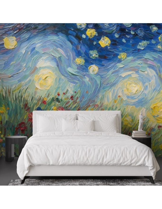 Fototapeta do sypialni - Gwiaździsta noc na łące - V. van Gogh | FEEBY