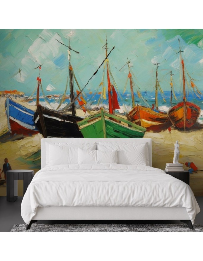 Fototapeta do salonu - Łodzie rybackie na plaży - V. van Gogh | FEEBY