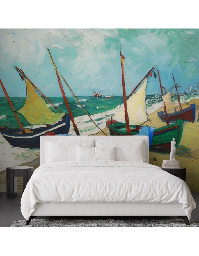 Fototapeta do sypialni - Łodzie rybackie na plaży - V. van Gogh | FEEBY