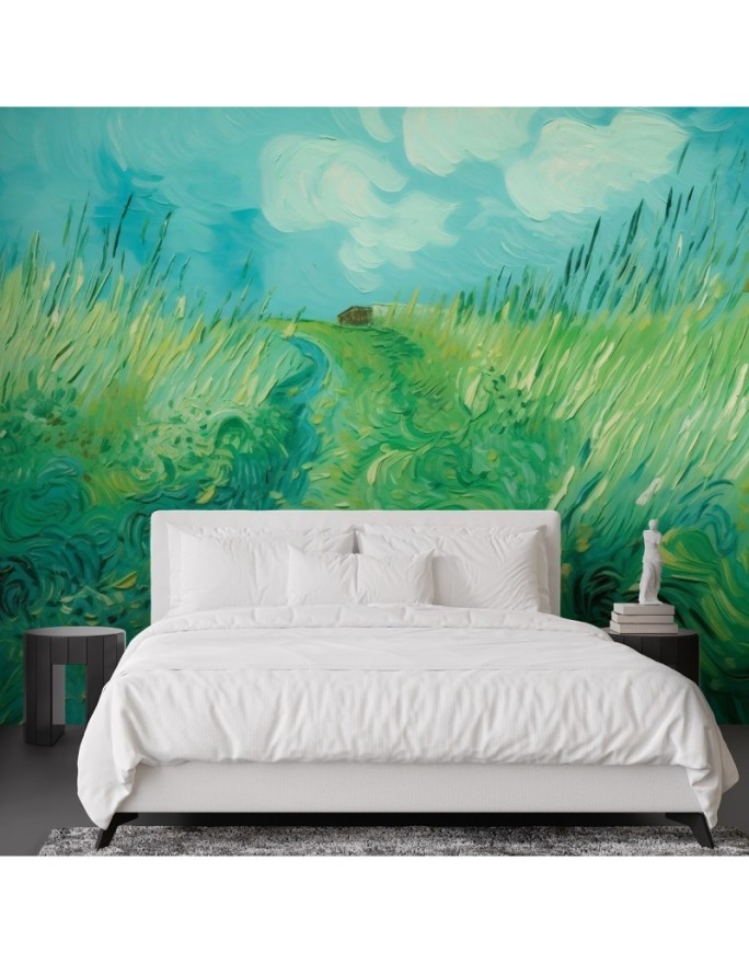 Fototapeta do sypialni - Pole z zieloną pszenicą - V. van Gogh | FEEBY