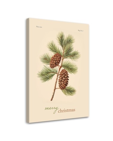 Christmas canvas art - Pinecone and Merry Christmas inscription | FEEBY