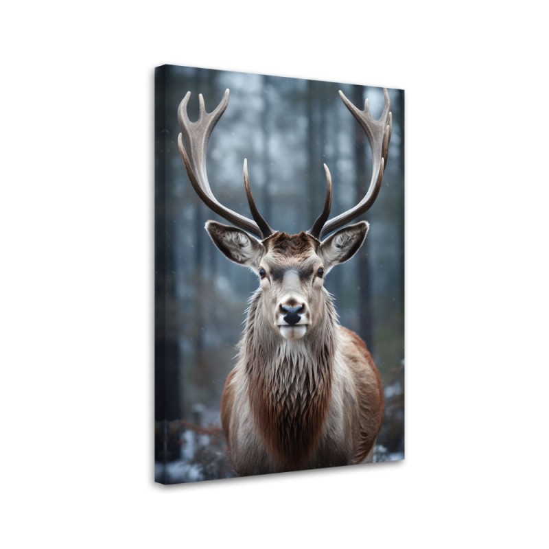 Wandbild für Wohnzimmer - Hirsche im Wald | Feeby