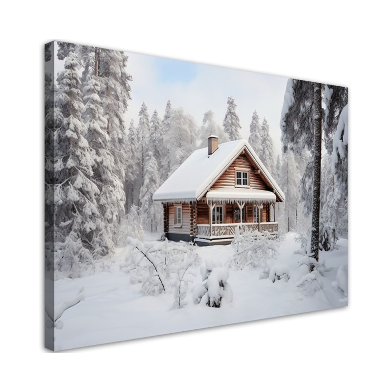 Modernes Wandbild - Hütte im Wald Winter | Feeby