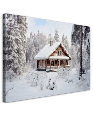 Modernes Wandbild - Hütte im Wald Winter | Feeby