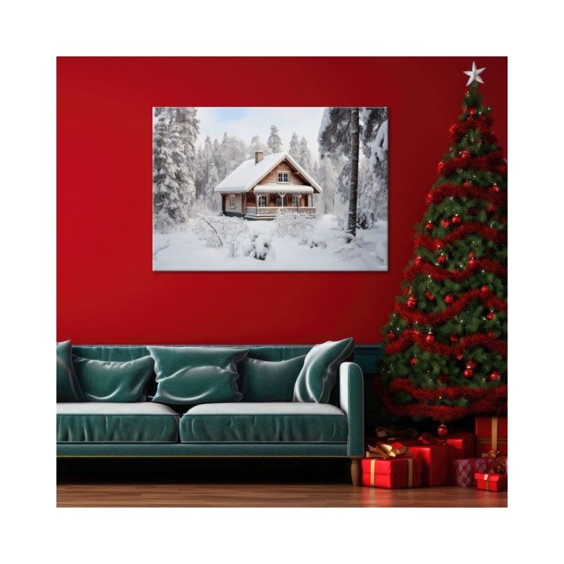 Modernes Wandbild - Hütte im Wald Winter | Feeby