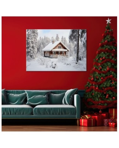 Modernes Wandbild - Hütte im Wald Winter | Feeby