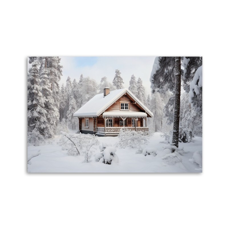 Modernes Wandbild - Hütte im Wald Winter | Feeby