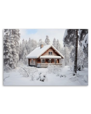 Modernes Wandbild - Hütte im Wald Winter | Feeby