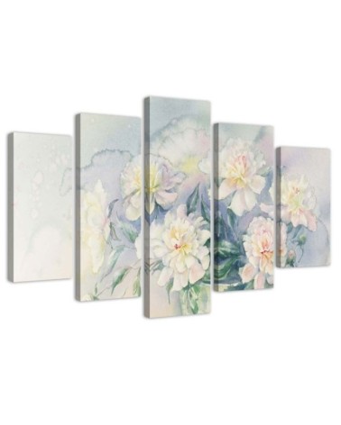 5 Piece Wall art prints Bouquet of white pastel flowers for living room | FEEBY