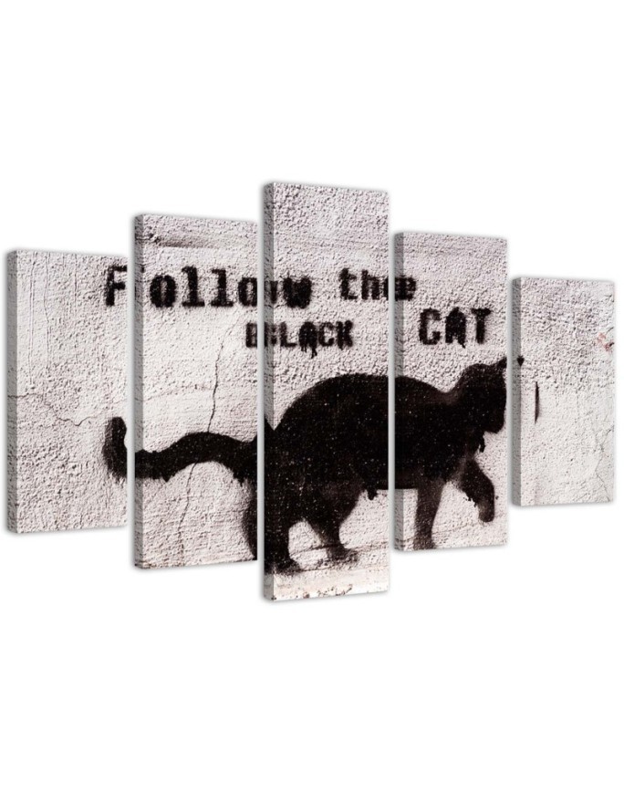 Modernes Wandbild - Schwarze Katze Textur Beton | Feeby