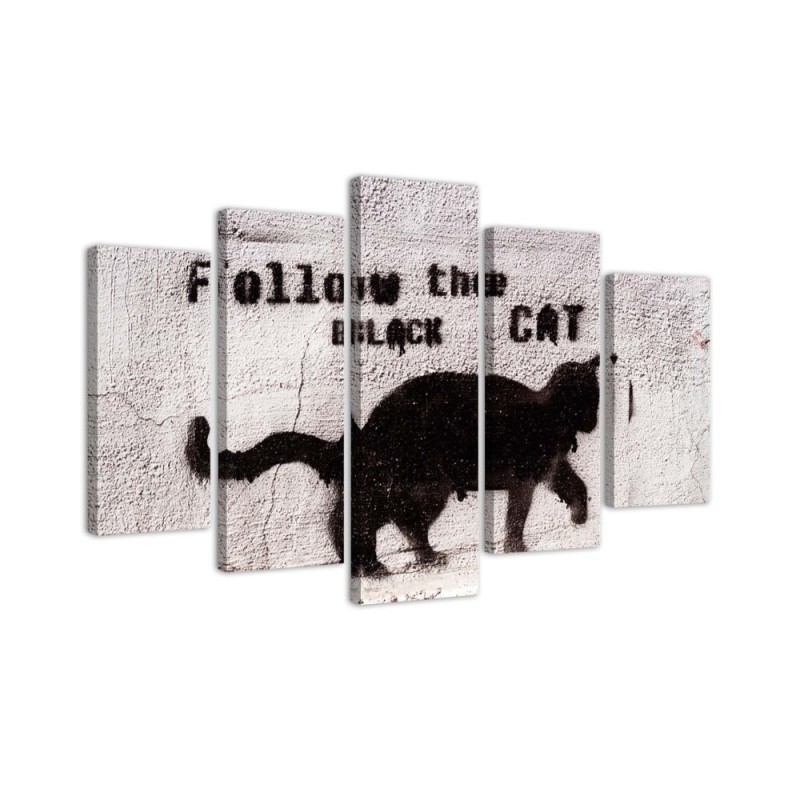 Modernes Wandbild - Schwarze Katze Textur Beton | Feeby