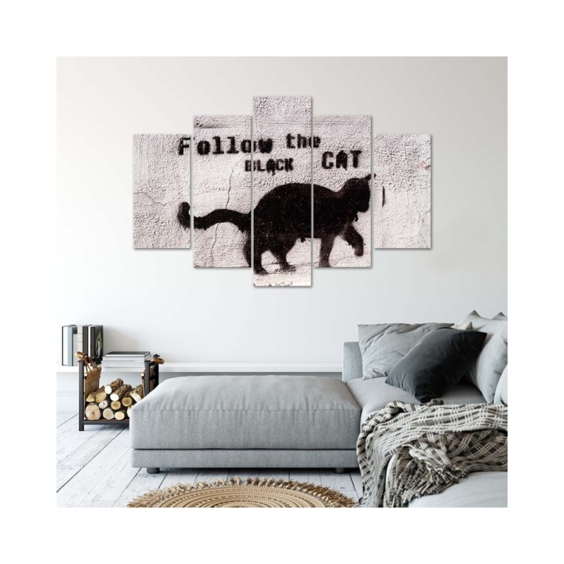 Modernes Wandbild - Schwarze Katze Textur Beton | Feeby