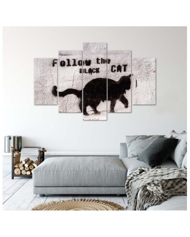 Modernes Wandbild - Schwarze Katze Textur Beton | Feeby