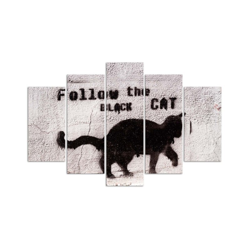 Modernes Wandbild - Schwarze Katze Textur Beton | Feeby