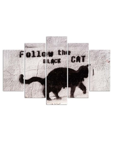 Modernes Wandbild - Schwarze Katze Textur Beton | Feeby