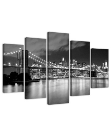 5 Piece Canvas prints New York Brooklyn Bridge black and white for office | FEEBY