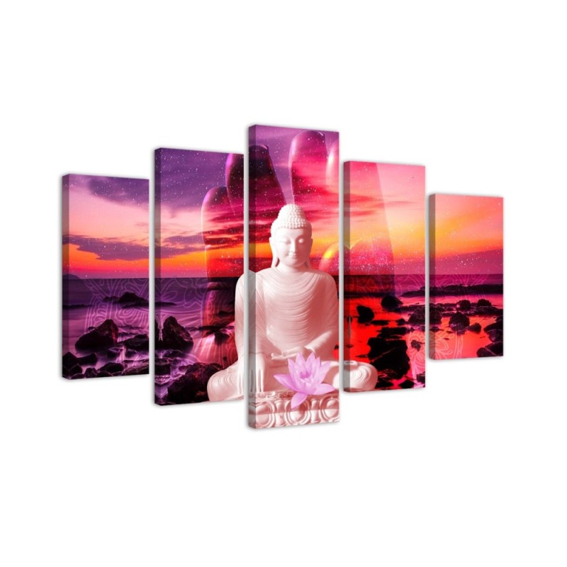 Leinwandbild modern - Buddha Sonnenuntergang Meer | Feeby