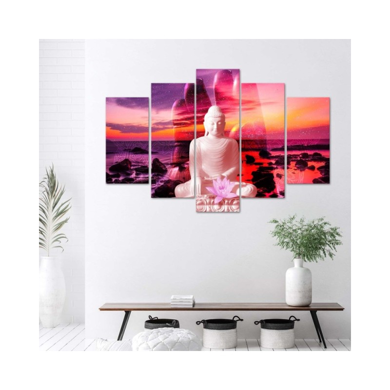 Leinwandbild modern - Buddha Sonnenuntergang Meer | Feeby