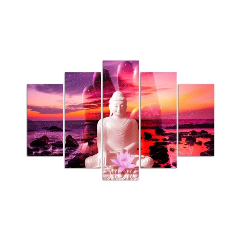 Leinwandbild modern - Buddha Sonnenuntergang Meer | Feeby