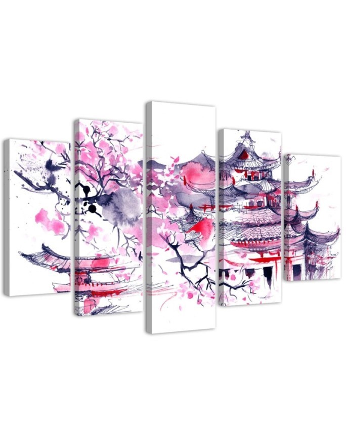 Bild auf Leinwand - Japanische rosa Landschaft | Feeby