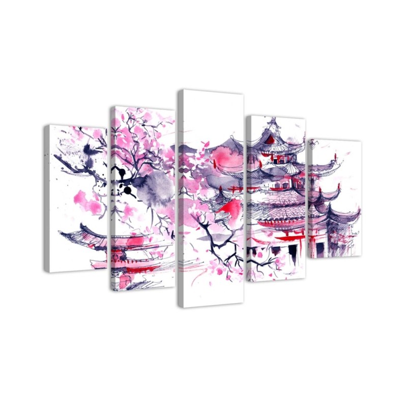 Bild auf Leinwand - Japanische rosa Landschaft | Feeby