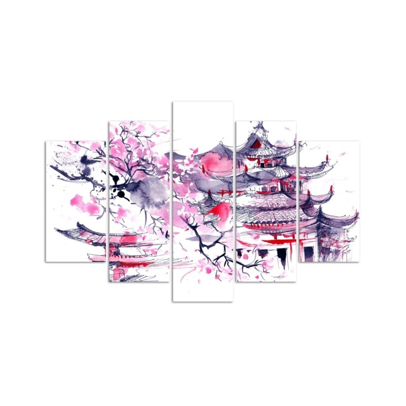 Bild auf Leinwand - Japanische rosa Landschaft | Feeby