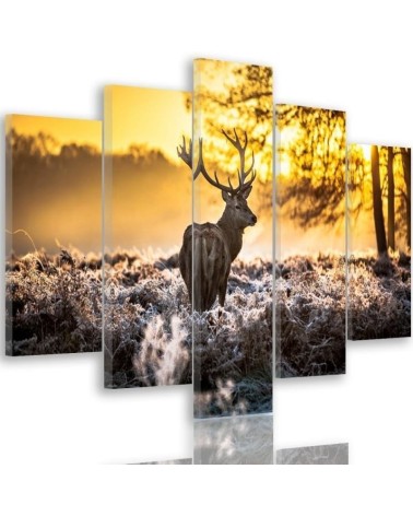 Leinwandbild modern - Hirschwald Sonnenuntergang | Feeby