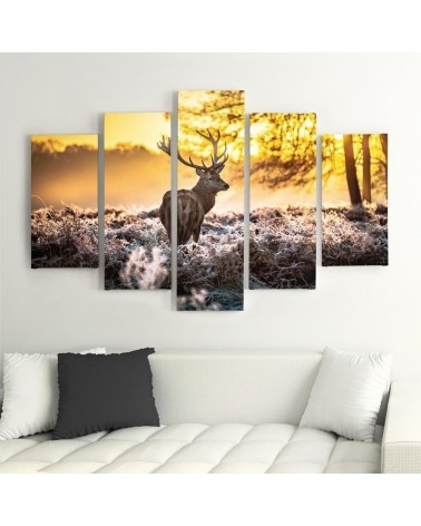 Leinwandbild modern - Hirschwald Sonnenuntergang | Feeby