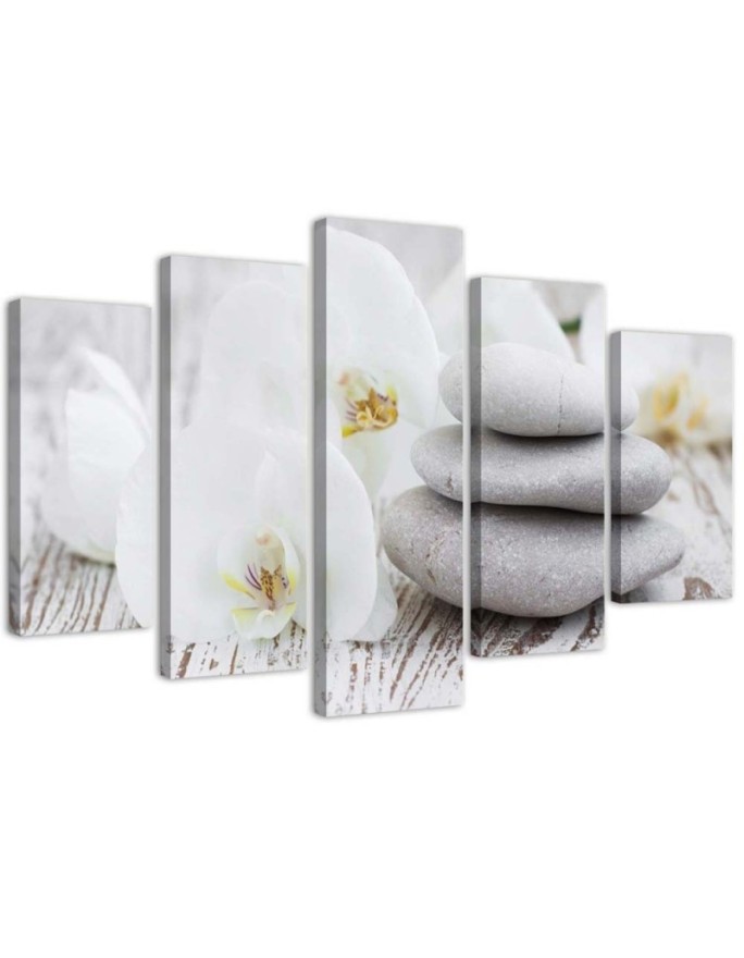 Obraz na płótnie Biała orchidea zen i kamienie do salonu spa | FEEBY