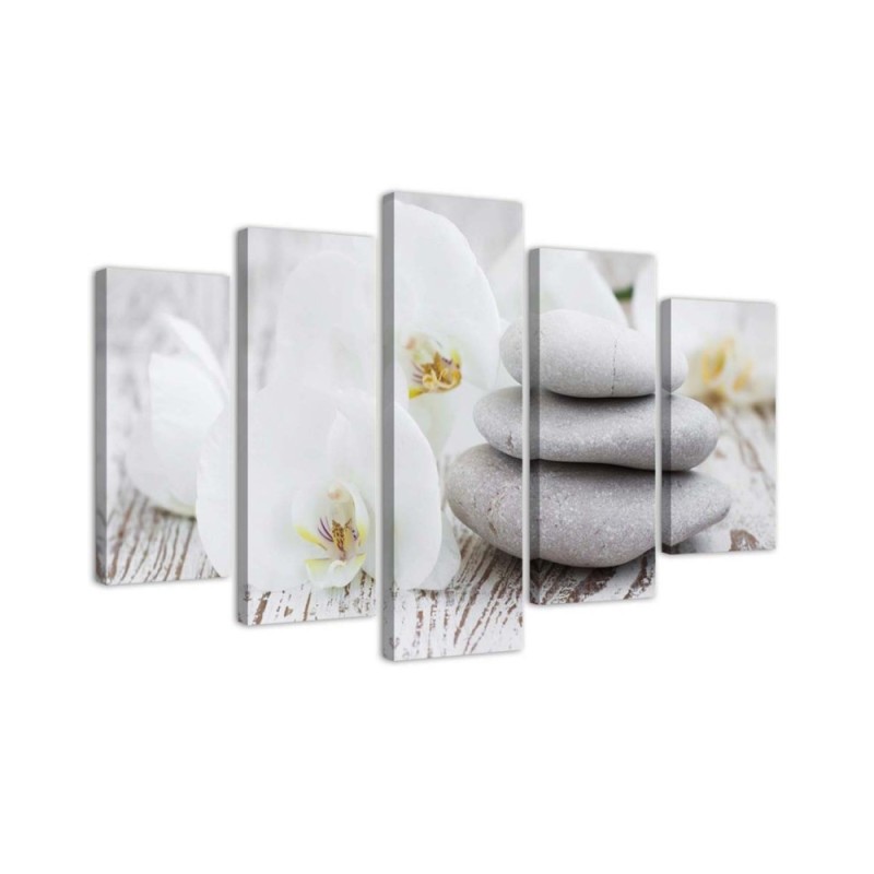Obraz na płótnie Biała orchidea zen i kamienie do salonu spa | FEEBY