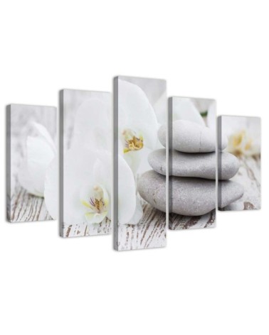 Obraz na płótnie Biała orchidea zen i kamienie do salonu spa | FEEBY