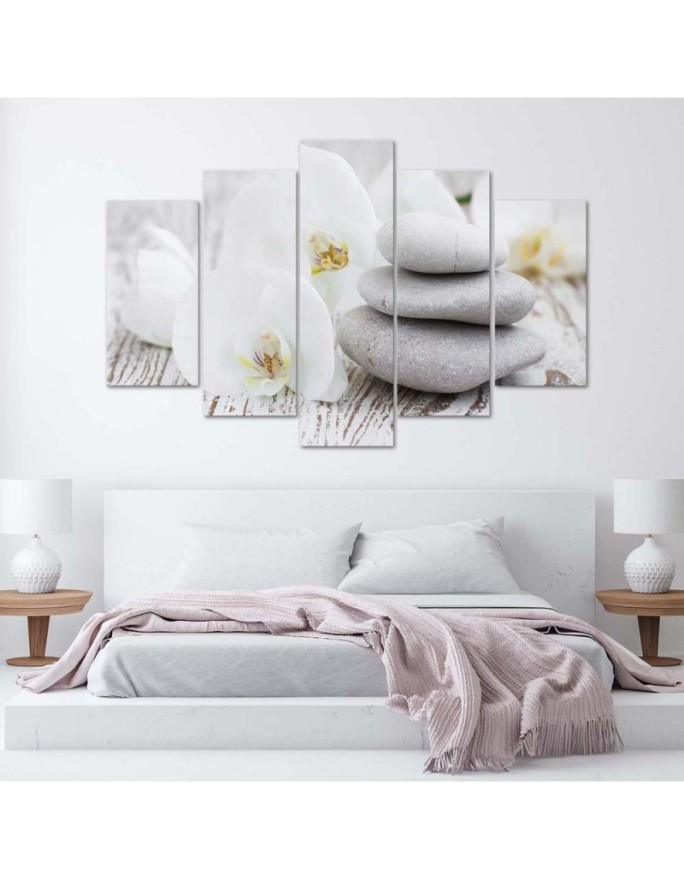 Obraz na płótnie Biała orchidea zen i kamienie do salonu spa | FEEBY