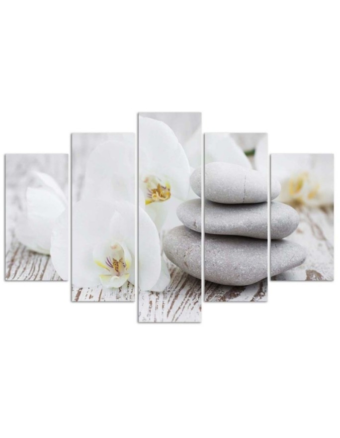 Obraz na płótnie Biała orchidea zen i kamienie do salonu spa | FEEBY