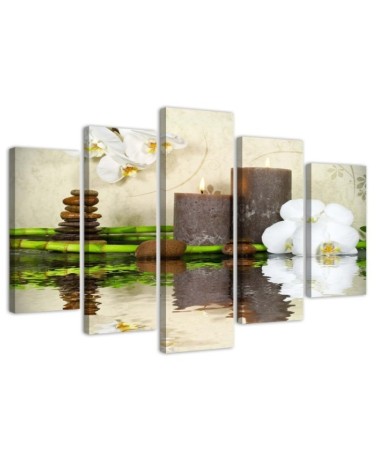 5 Piece Canvas print Zen composition with candles for spa salon | FEEBY