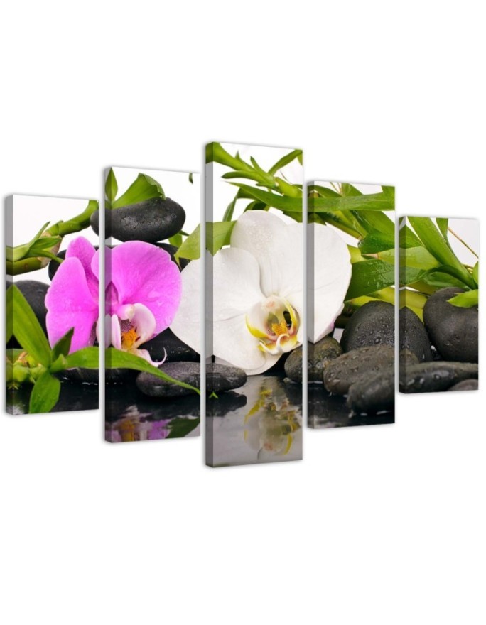 Leinwandbild modern - Orchideen-Bambus-Steine | Feeby