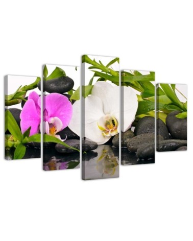 Leinwandbild modern - Orchideen-Bambus-Steine | Feeby