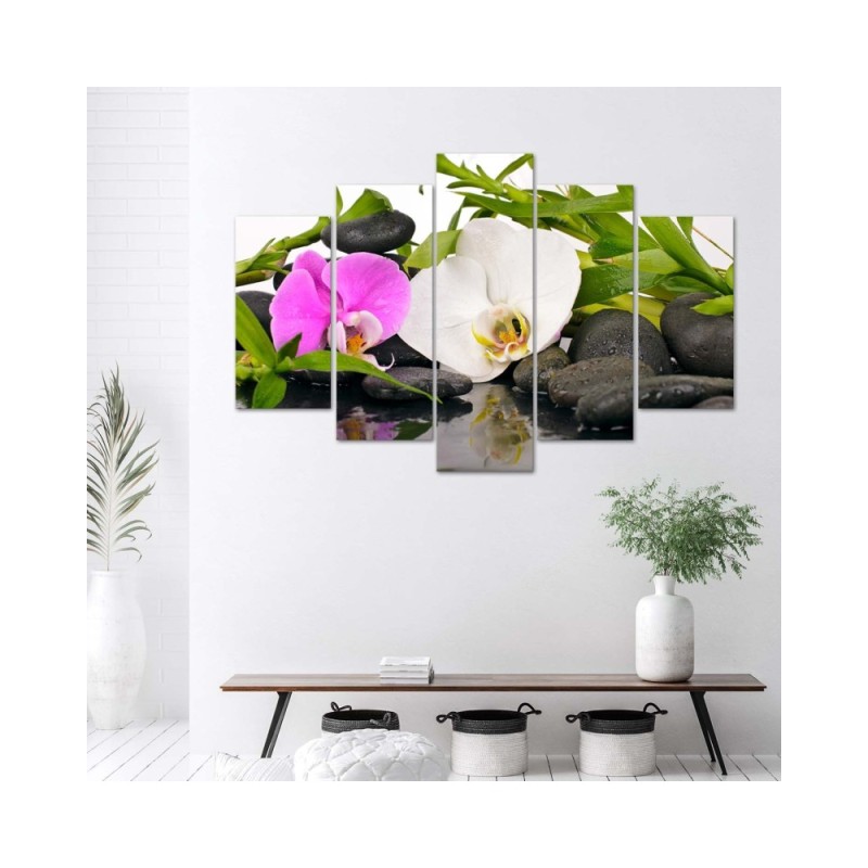 Leinwandbild modern - Orchideen-Bambus-Steine | Feeby