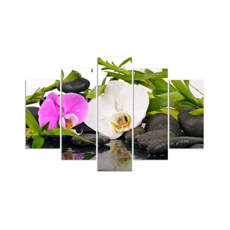 Leinwandbild modern - Orchideen-Bambus-Steine | Feeby