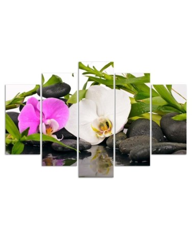 Leinwandbild modern - Orchideen-Bambus-Steine | Feeby