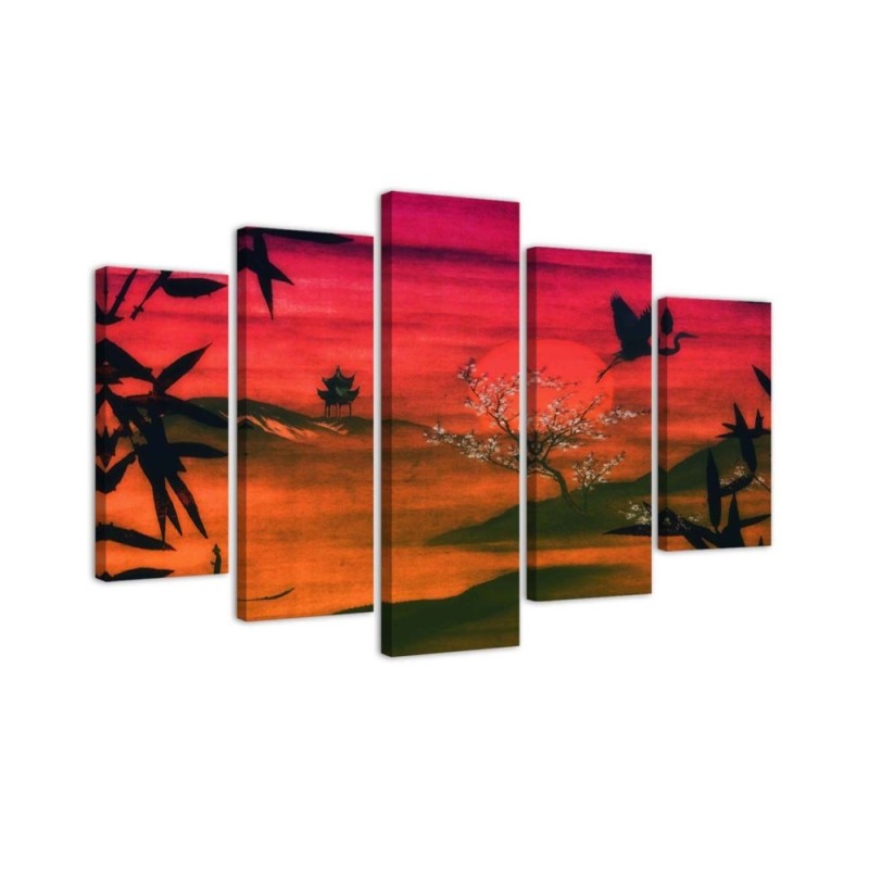 Leinwandbild - Japanische rote Landschaft | Feeby