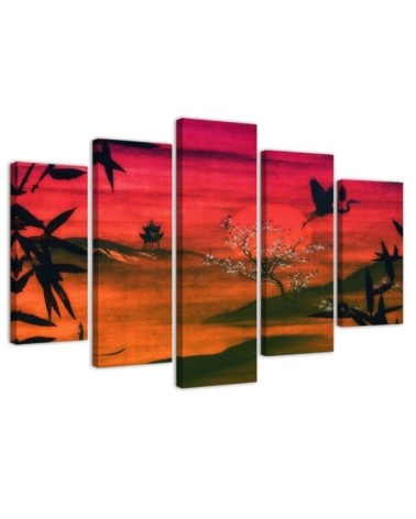 Leinwandbild - Japanische rote Landschaft | Feeby