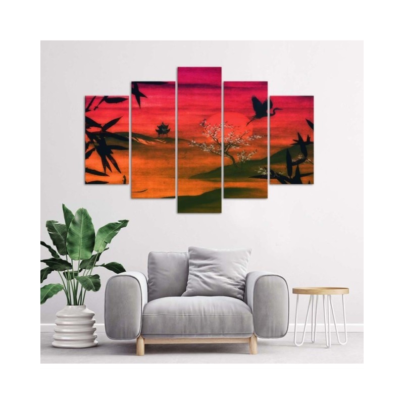 Leinwandbild - Japanische rote Landschaft | Feeby