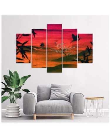 Leinwandbild - Japanische rote Landschaft | Feeby