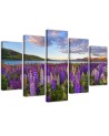 Canvas print 5 parts Field of lavender flowers for living room wall | FEEBY