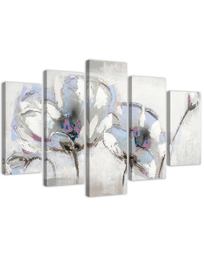 Wandbild für Wohnzimmer - Gemalte Blumen Weiß | Feeby