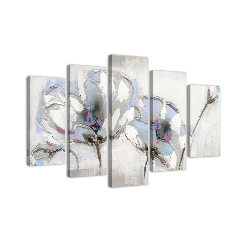 Wandbild für Wohnzimmer - Gemalte Blumen Weiß | Feeby