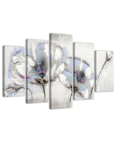 Wandbild für Wohnzimmer - Gemalte Blumen Weiß | Feeby