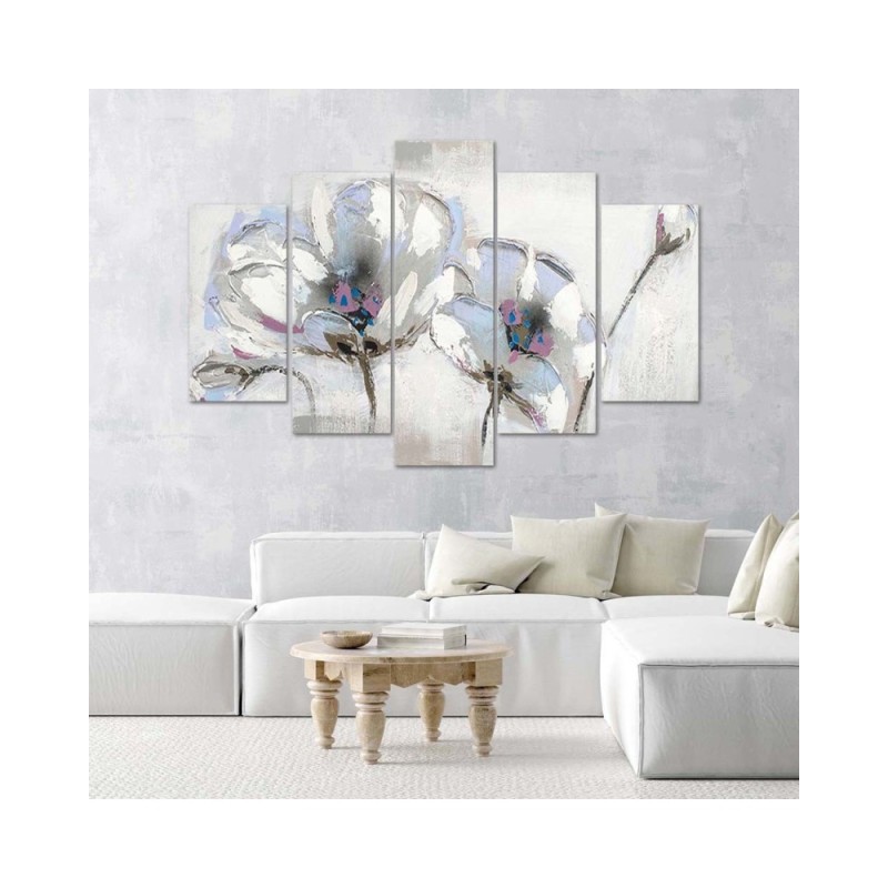 Wandbild für Wohnzimmer - Gemalte Blumen Weiß | Feeby