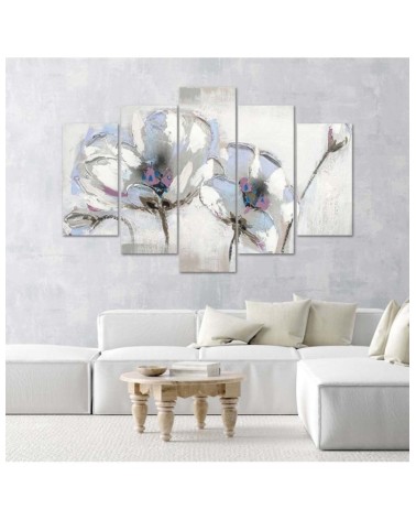 Wandbild für Wohnzimmer - Gemalte Blumen Weiß | Feeby