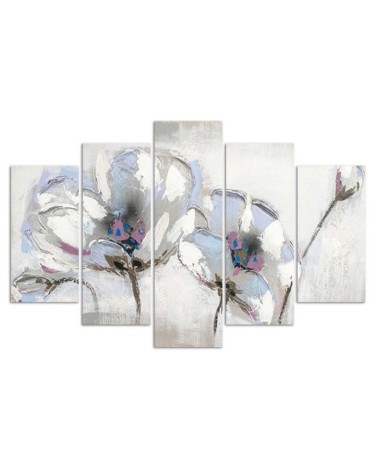 Wandbild für Wohnzimmer - Gemalte Blumen Weiß | Feeby